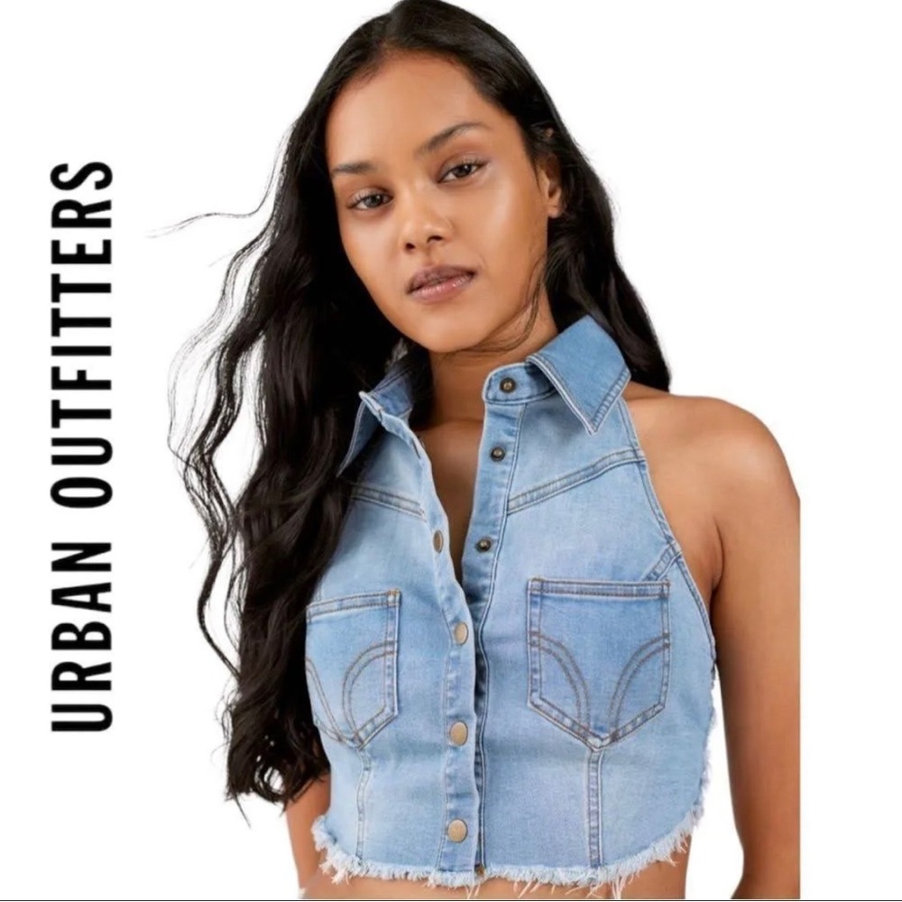 NWT UO Urban Outfitters Denise Denim Halter Vest LARGE